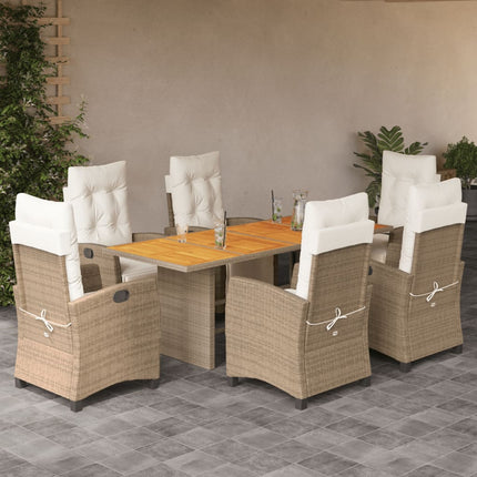 Matgrupp för trädgården med dynor 7 delar mixbeige konstrotting