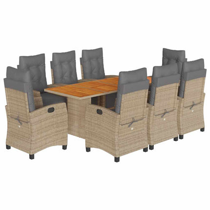 Matgrupp för trädgården med dynor 9 delar mixbeige konstrotting