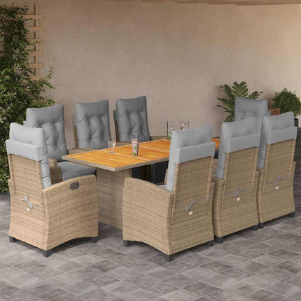 Matgrupp för trädgården med dynor 9 delar mixbeige konstrotting