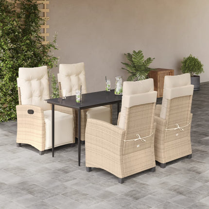 Matgrupp för trädgården med dynor 5 delar beige konstrotting