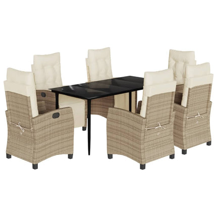 Matgrupp för trädgården med dynor 7 delar beige konstrotting