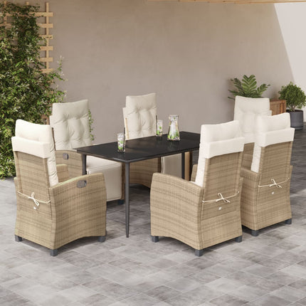 Matgrupp för trädgården med dynor 7 delar beige konstrotting
