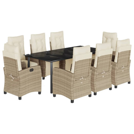 Matgrupp för trädgården med dynor 9 delar beige konstrotting