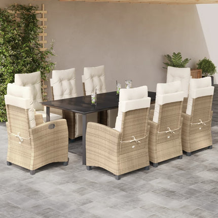 Matgrupp för trädgården med dynor 9 delar beige konstrotting