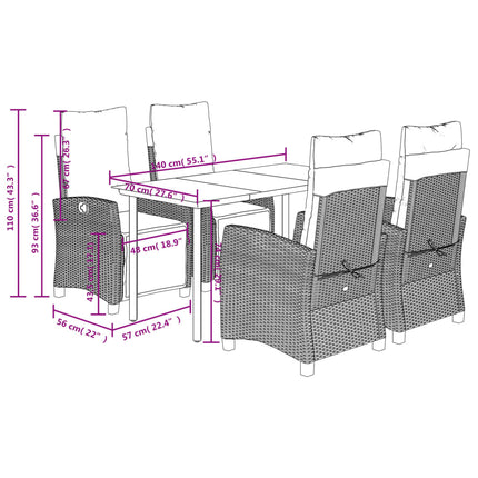 Matgrupp för trädgården med dynor 5 delar mixbeige konstrotting