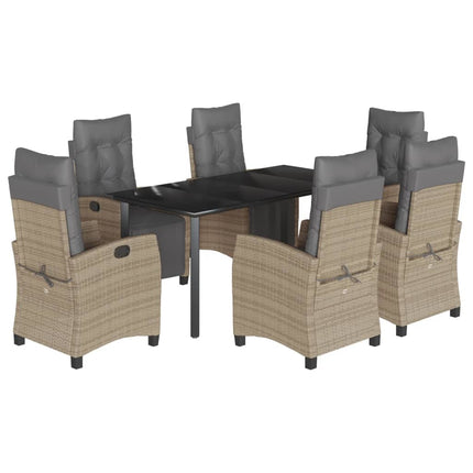 Matgrupp för trädgården med dynor 7 delar mixbeige konstrotting