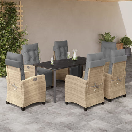Matgrupp för trädgården med dynor 7 delar mixbeige konstrotting