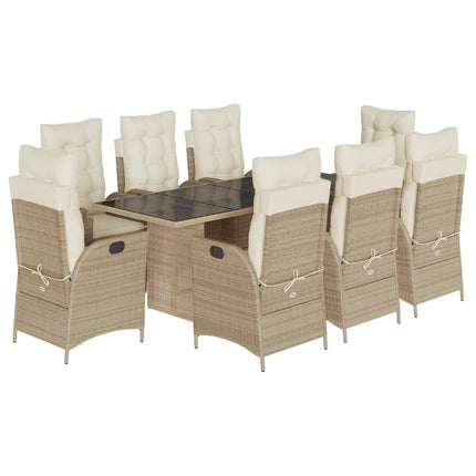 Matgrupp för trädgården med dynor 9 delar beige konstrotting