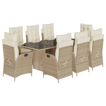 Matgrupp för trädgården med dynor 9 delar beige konstrotting