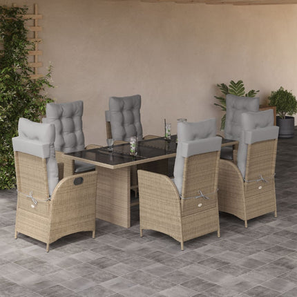 Matgrupp för trädgården med dynor 7 delar mixbeige konstrotting