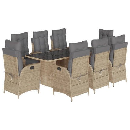 Matgrupp för trädgården med dynor 9 delar mixbeige konstrotting