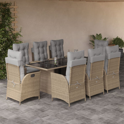 Matgrupp för trädgården med dynor 9 delar mixbeige konstrotting
