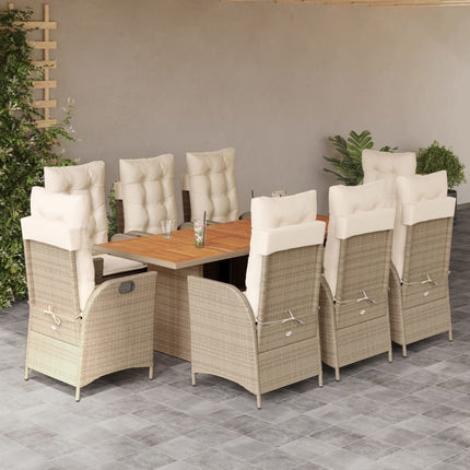 Matgrupp för trädgården med dynor 9 delar beige konstrotting
