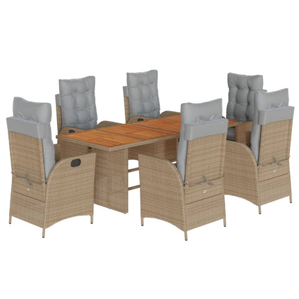 Matgrupp för trädgården med dynor 7 delar mixbeige konstrotting