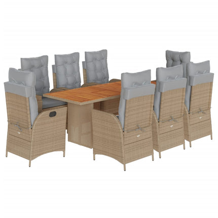 Matgrupp för trädgården med dynor 9 delar mixbeige konstrotting