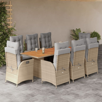 Matgrupp för trädgården med dynor 9 delar mixbeige konstrotting