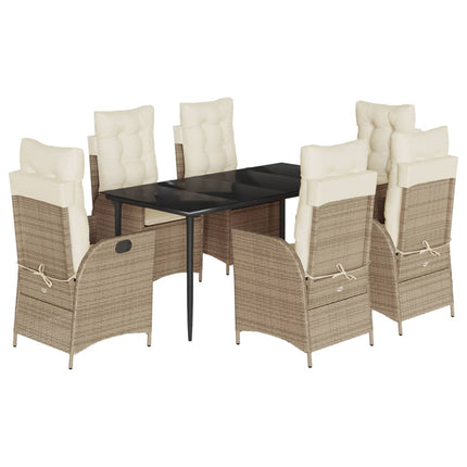 Matgrupp för trädgården med dynor 7 delar beige konstrotting