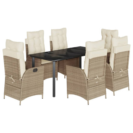 Matgrupp för trädgården med dynor 7 delar beige konstrotting