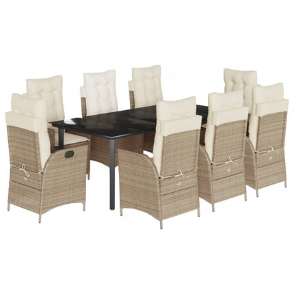 Matgrupp för trädgården med dynor 9 delar beige konstrotting