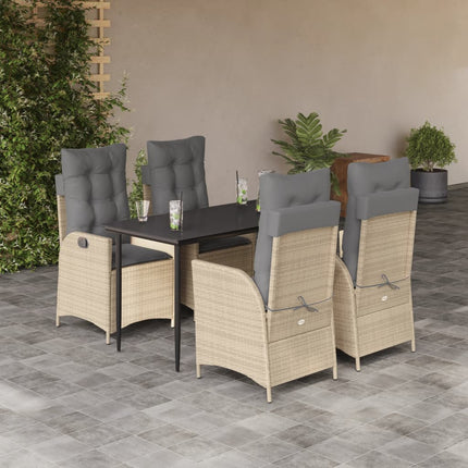 Matgrupp för trädgården med dynor 5 delar beige konstrotting