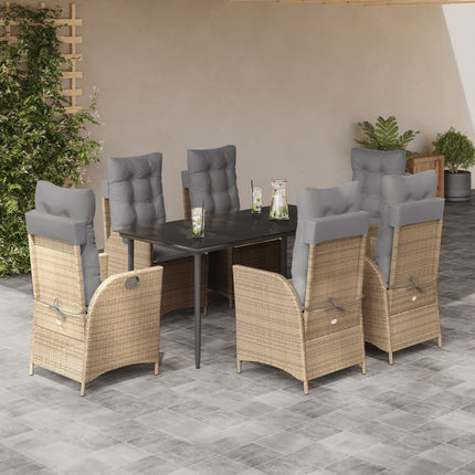Matgrupp för trädgården med dynor 7 delar beige konstrotting