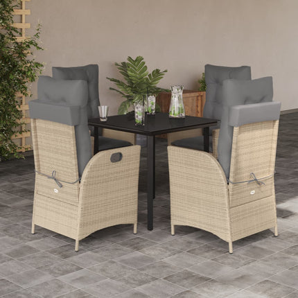 Matgrupp för trädgården med dynor 5 delar beige konstrotting