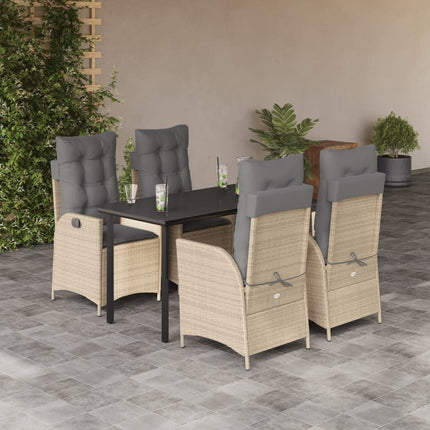 Matgrupp för trädgården med dynor 5 delar beige konstrotting