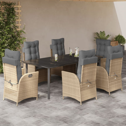 Matgrupp för trädgården med dynor 7 delar beige konstrotting