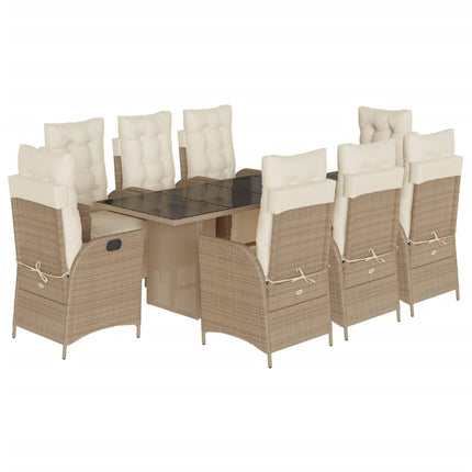 Matgrupp för trädgården med dynor 9 delar beige konstrotting
