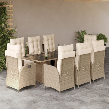 Matgrupp för trädgården med dynor 9 delar beige konstrotting