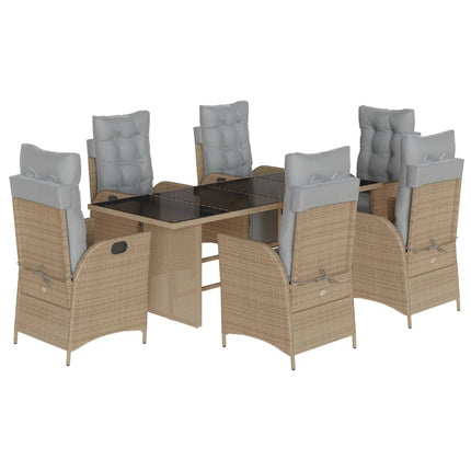 Matgrupp för trädgården med dynor 7 delar mixbeige konstrotting