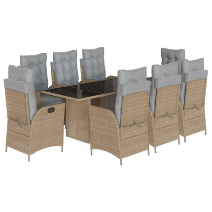 Matgrupp för trädgården med dynor 9 delar mixbeige konstrotting