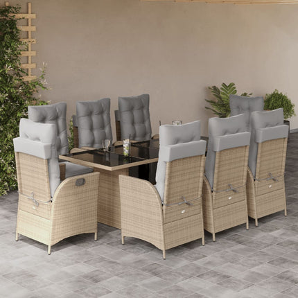 Matgrupp för trädgården med dynor 9 delar mixbeige konstrotting