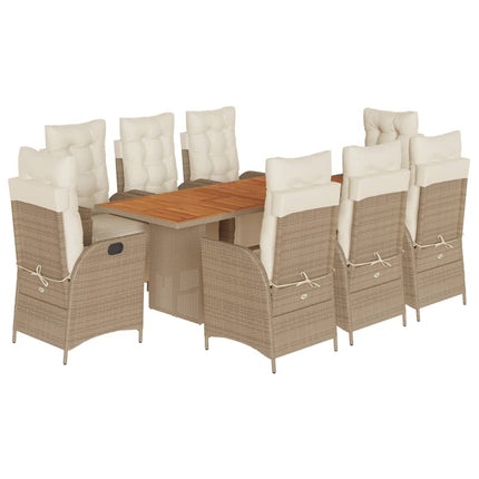 Matgrupp för trädgården med dynor 9 delar beige konstrotting