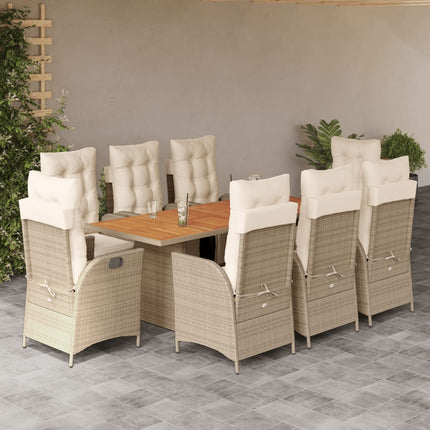 Matgrupp för trädgården med dynor 9 delar beige konstrotting