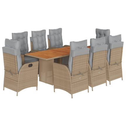 Matgrupp för trädgården med dynor 9 delar mixbeige konstrotting
