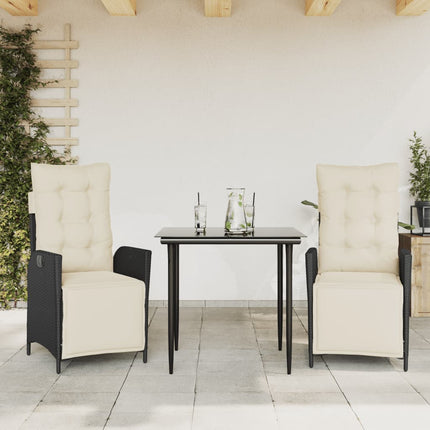 Matgrupp för trädgården med dynor 3 delar svart konstrotting