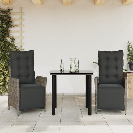 Matgrupp för trädgården med dynor 3 delar konstrottning grå