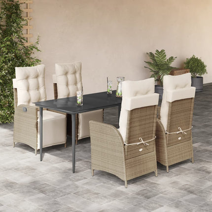 Matgrupp för trädgården med dynor 5 delar beige konstrotting
