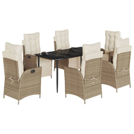 Matgrupp för trädgården med dynor 7 delar beige konstrotting