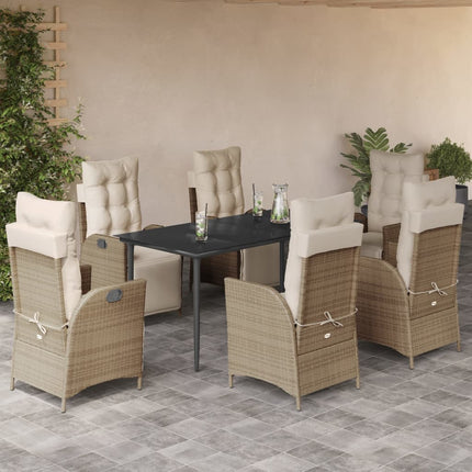 Matgrupp för trädgården med dynor 7 delar beige konstrotting