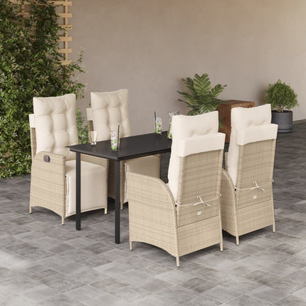 Matgrupp för trädgården med dynor 5 delar beige konstrotting