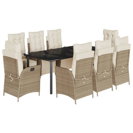 Matgrupp för trädgården med dynor 9 delar beige konstrotting
