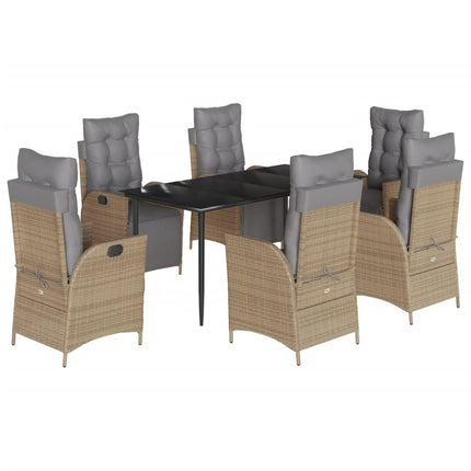 Matgrupp för trädgården med dynor 7 delar mixbeige konstrotting