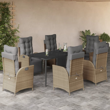 Matgrupp för trädgården med dynor 7 delar mixbeige konstrotting