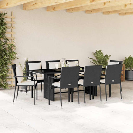 Matgrupp för trädgården med dynor 9 delar svart konstrottning