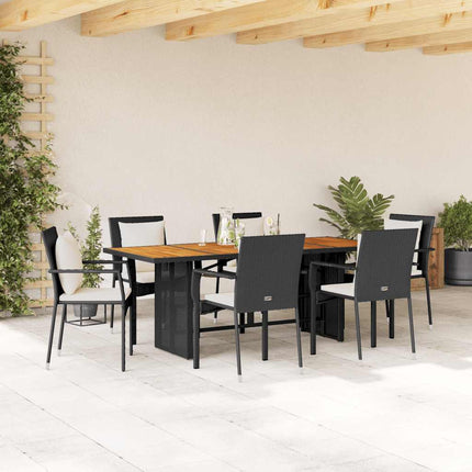 Matgrupp för trädgården med dynor 7 delar svart konstrotting