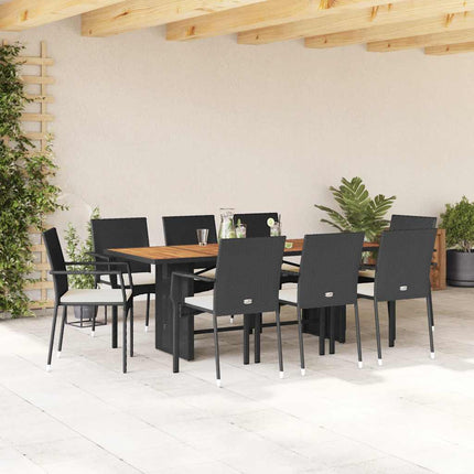 Matgrupp för trädgården med dynor 9 delar svart konstrottning