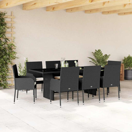 Matgrupp för trädgården med dynor 9 delar svart konstrottning