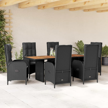 Matgrupp för trädgården med dynor 7 delar svart konstrotting